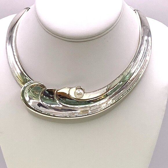 Antonio Pineda Wing Pearl 970 Sterling Silver Choker Necklace RARE 50's TAXCO - Picture 2 of 14